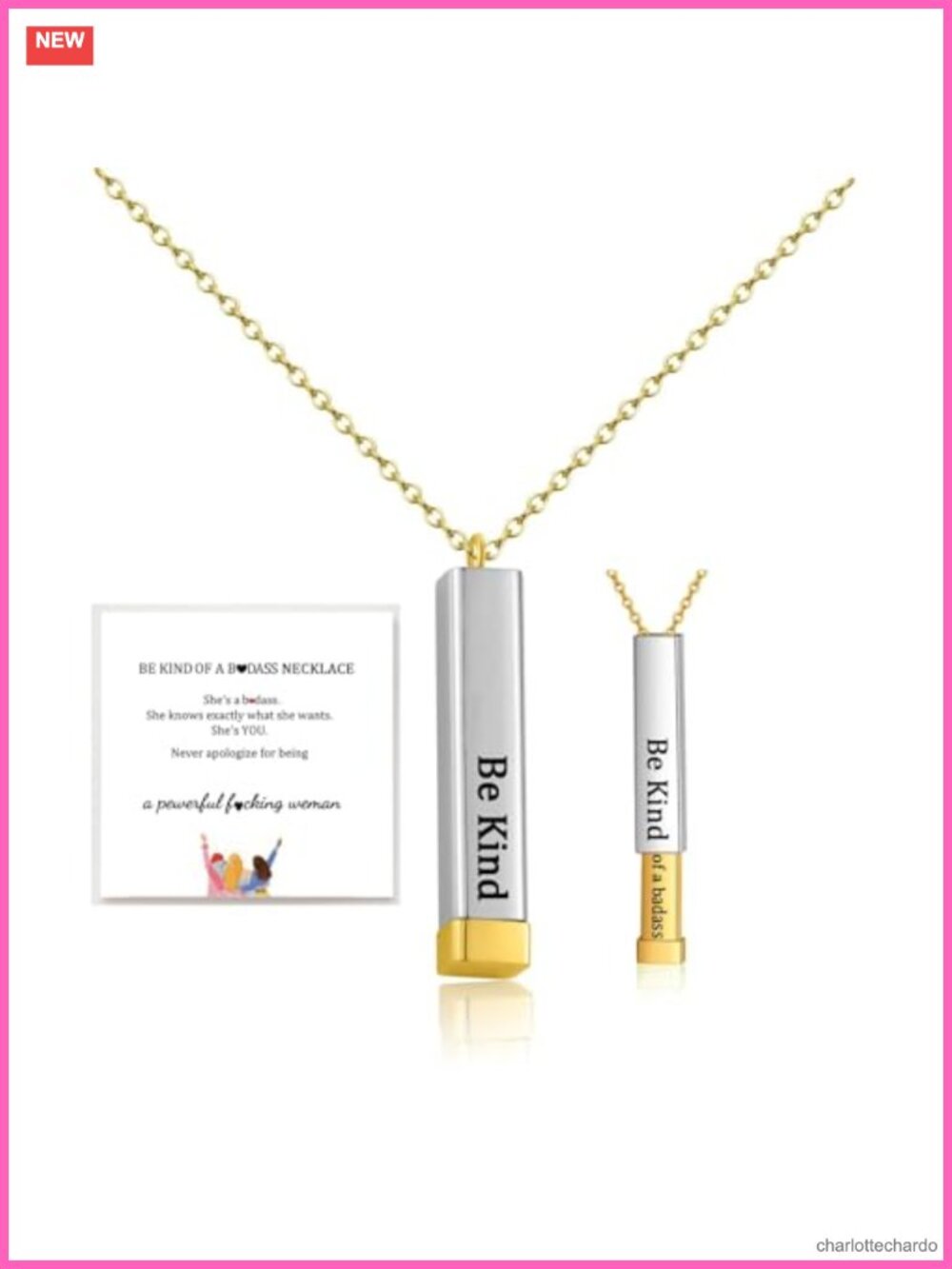 Stainless Steel Vertical Bar Necklace Hidden Message Friendship Gift